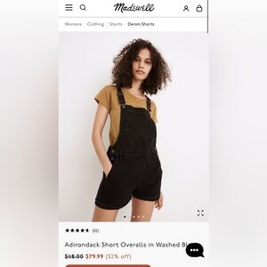 Madewell Adirondack Short Overalls in Washed Black
